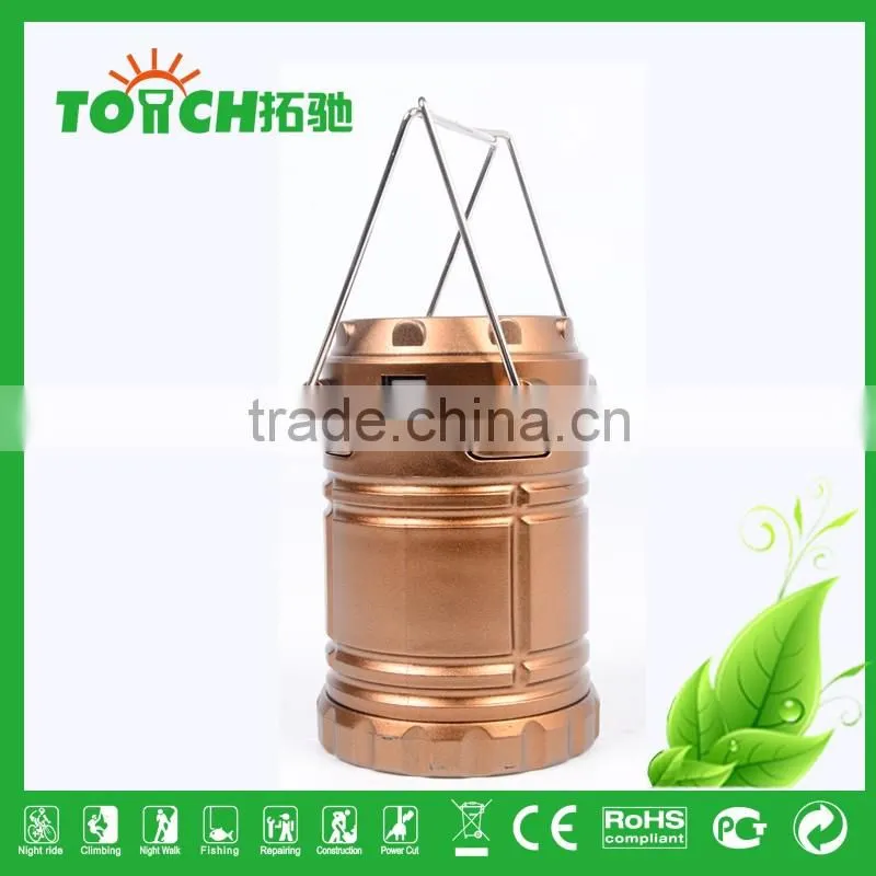 Golden Color Plastic Rechargeable Lantern Light Solar Energy Tent Camping Light for 3*AA Battery
