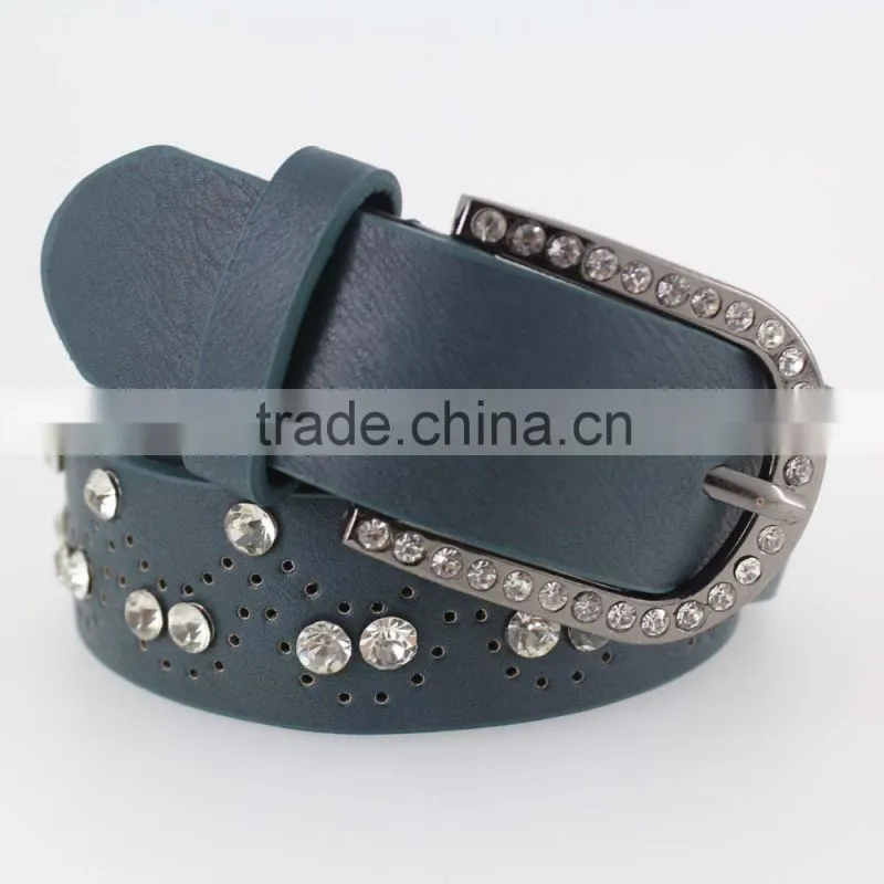 Women's Fashion rhinestone studded 35Mm pu leather jeans belt with shiny rhinestone accessories