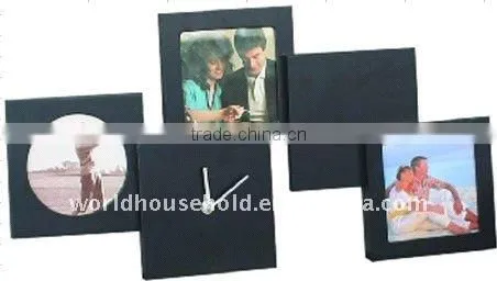 antique and funny Wooden photo frame with a clock
