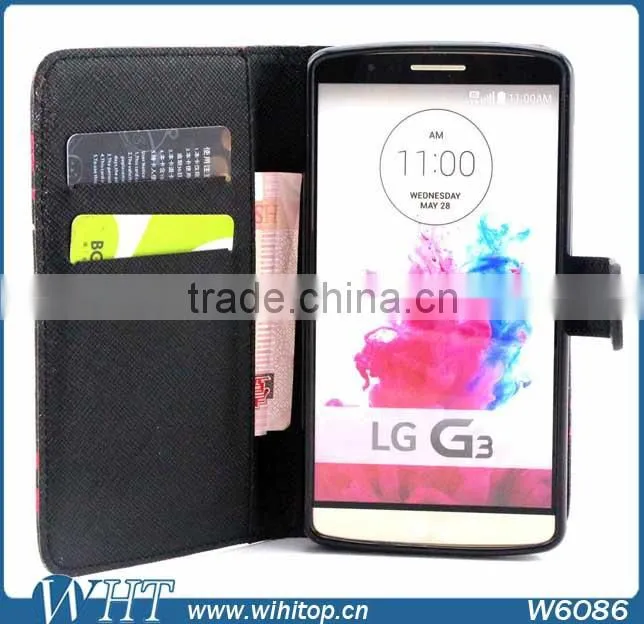 Factory Price! Fancy Leather Case for LG G3, TPU Cover Wallet Leather Case for LG Optimus G3