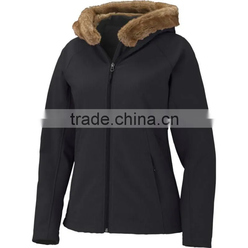 Hot!!chic softshell winter fur hood jackets for women/Technical shell women jacket