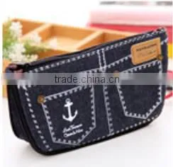 Fashion jeans pencil case with two zippers made in china