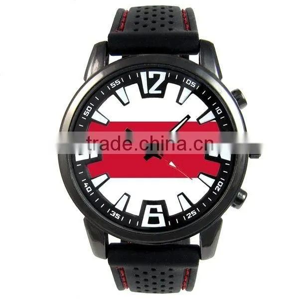 Custom round metal black case silicone logo watch fashion 2014 JP TIME watch