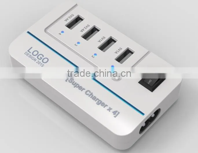 2015 NEW 20W 5V4A 4 Ports High Speed Desktop USB Wall and Travel Charger with Power IQ Technology(White)