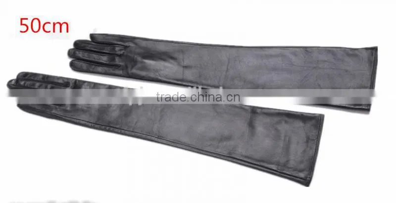 2015 warm ladies black opera long leather gloves