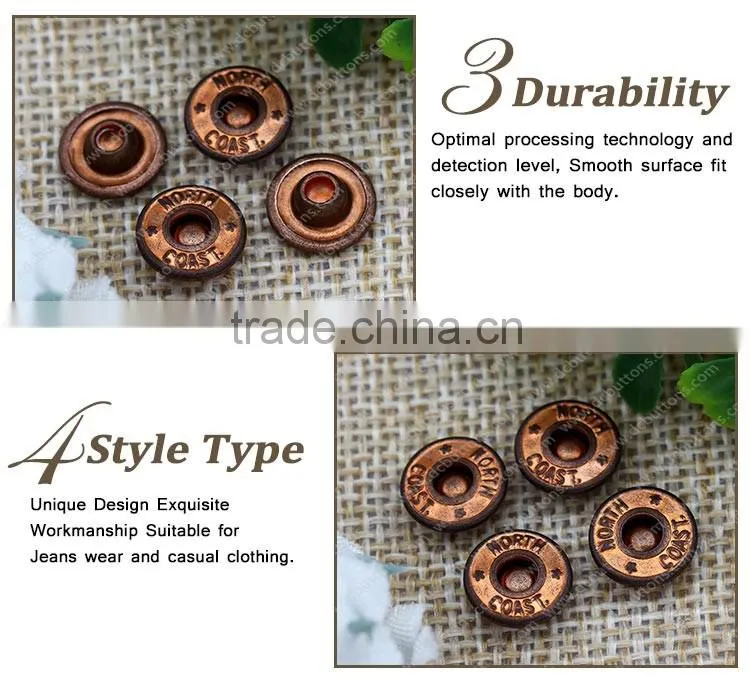 Nipple down brass rivet button with design for jean denim jacket