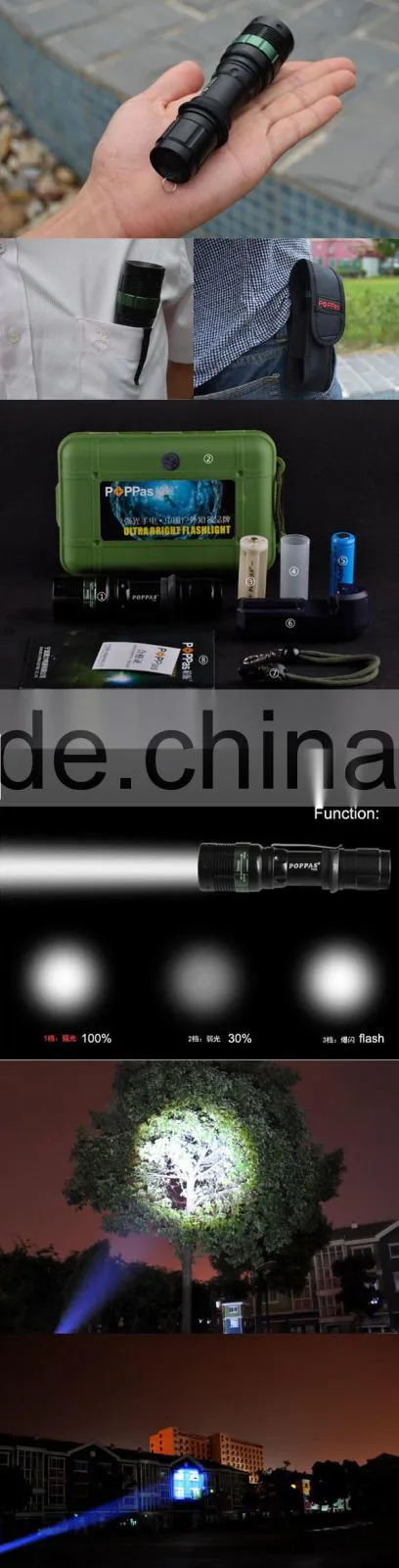 POPPAS T820 Hot Sale XPE Led Adjustable Focus aluminum 1101 Police Flashlight