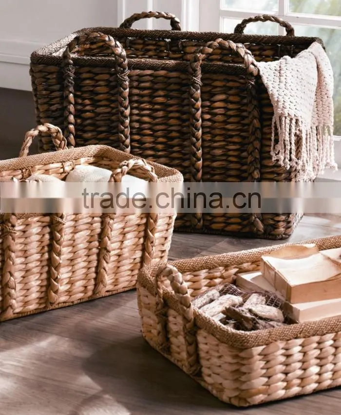 Rectangle natural seagrass storage basket with handles