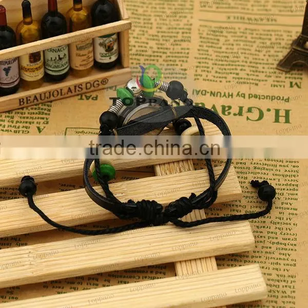 fashion retro design leather bracelet wholesale vintage style black leather bracelet watch