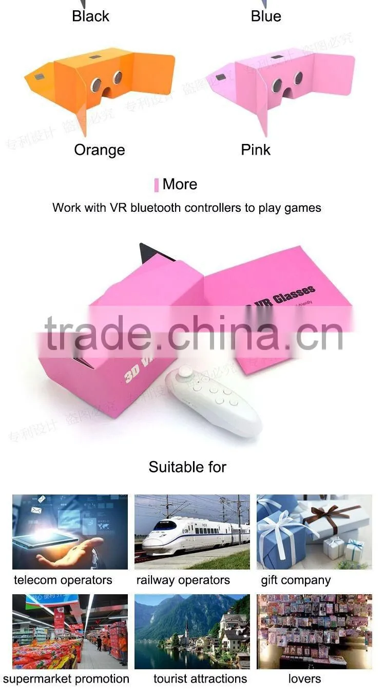 OEM Google Cardboard V2 Big lens VR 3d Glasses 4c Printing with Bluetooth Gamepad Remote Vr Games Movies 3D Google Cardboard