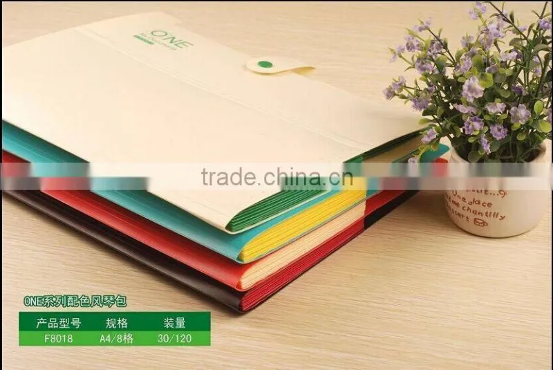 Fashion clear colorful 8 pockets expanding file folder