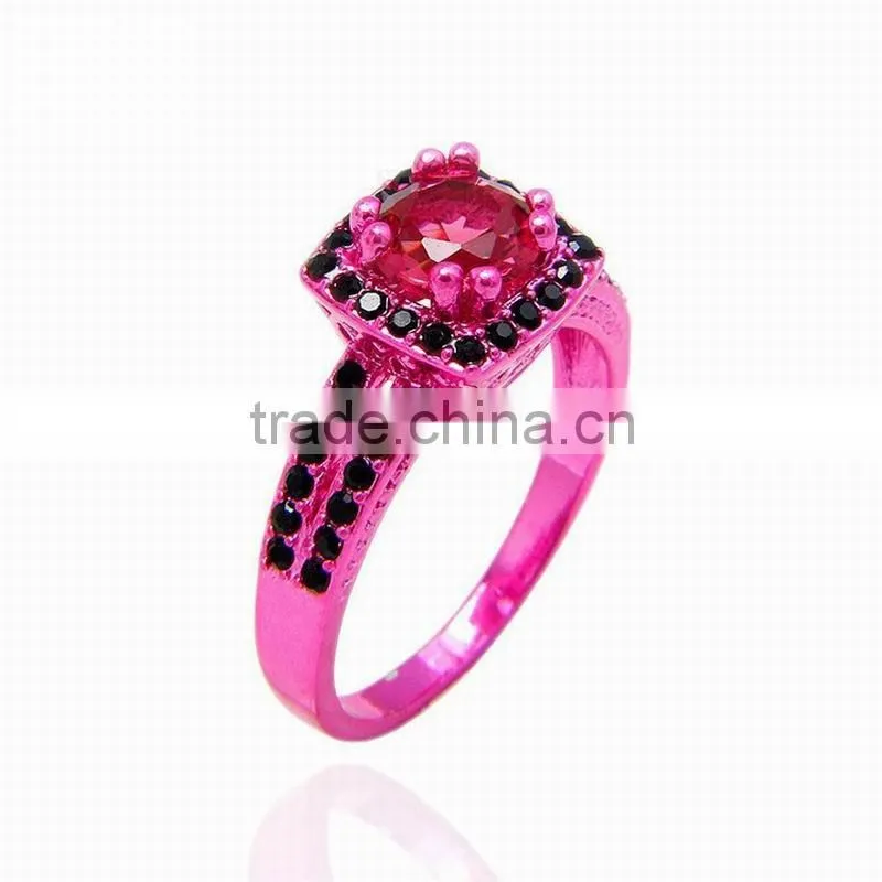 Good Quality Copper Ring Set Gun Black Red Zircon Diamond Finger Rings For Lovers