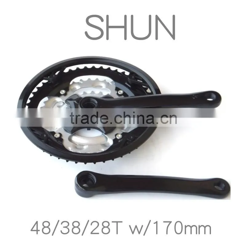 Taiwan made SHUN triple chainwheel w/ chainwheel cover 4-arm steel crank bicycle chainwheel