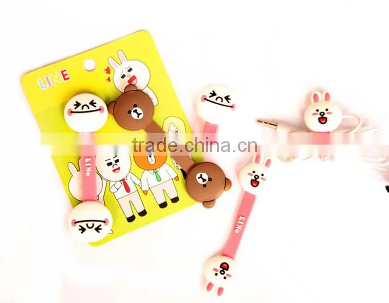 cute cartoon decorative soft pvc earphone/headphones cable tie organizer