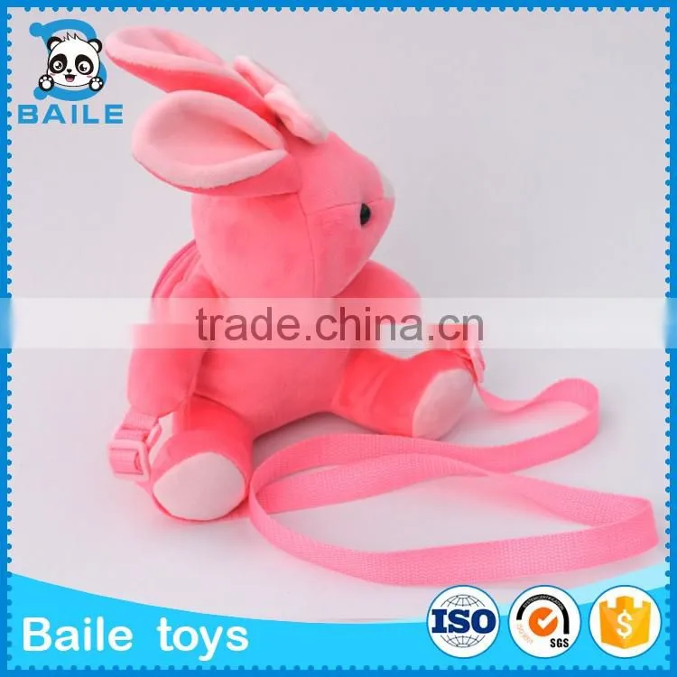 Custom plush pink rabbit kids and baby backpack