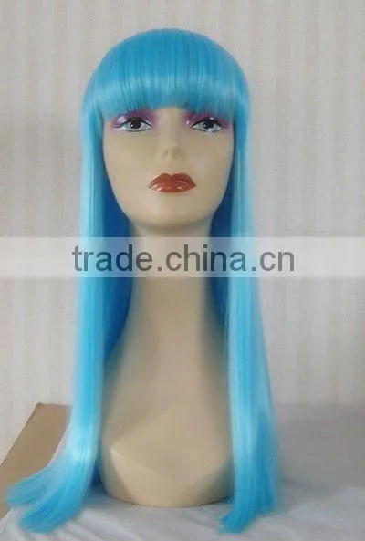 blue synthetic kinky straight wig