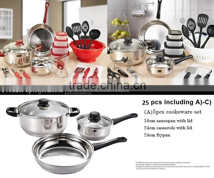 25pcs removable handles kitchen utensil accessories stainless steel palm restaurant cookware