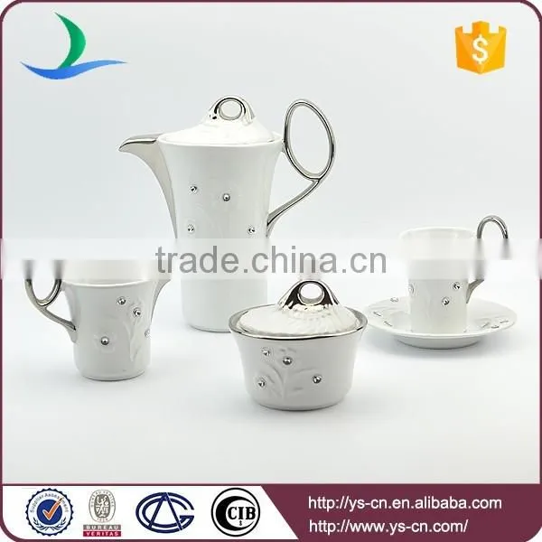 Diamante silver plated ceramic chinese tea set