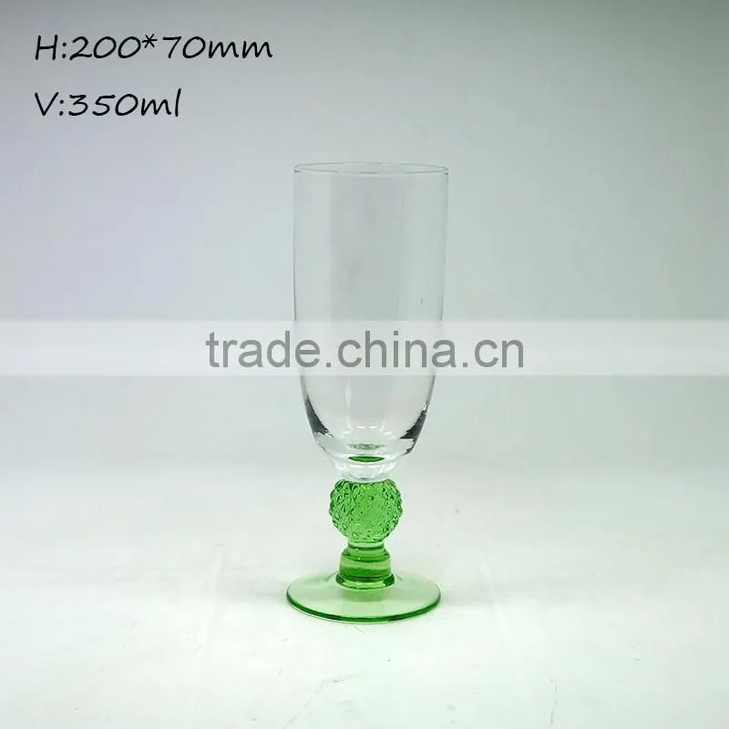 Unique design champagne flute wine glass green stemware