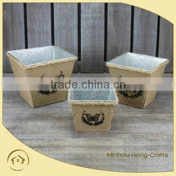 Competitive price S/3 flower planter with fabric, flower pot for wholesale