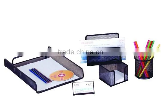 Durable Metal Mesh Office Pen Holder Letter Rack Paper Tray Stationery Set