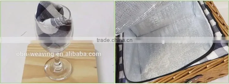 Customized handmade nature Insulating interlayer empty mini willow wicker picnic basket set for 2 person