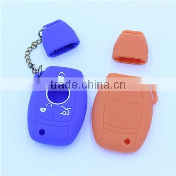 New arrival 3 button Silicone car key shells for mercedes-ben key with chains