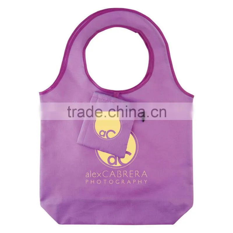 Hot sale new design reusage folding round shouder hand tote bags recycle shopping shoulder folding bags