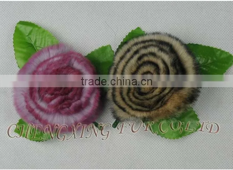 CX-A-33 Genuine Rex Fur Flower Brooches