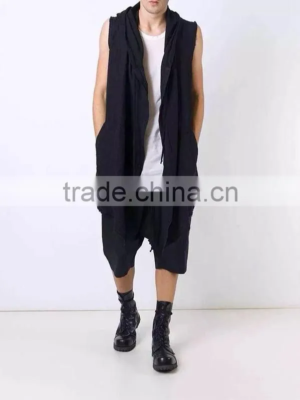 Unique Designer Mens Vest Extended 2016 Spring Streetwear fashion Men's Vest with Hood