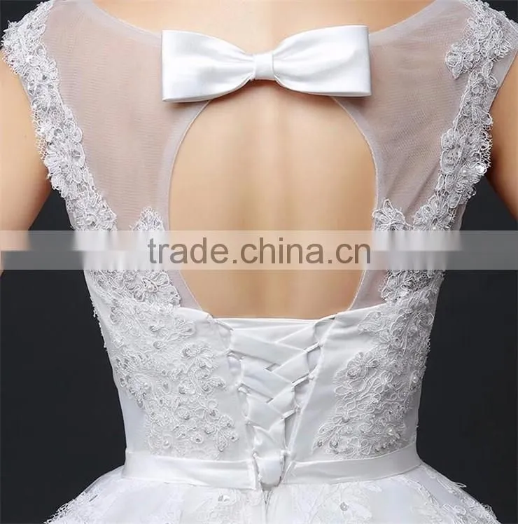 Women Sexy Strapless See-through Hollow Back Beaded Lace Appliqued Wedding Dress Back Straps Crossover