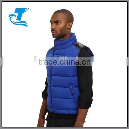 New Fashion European Style Winter Blue Men Down Vest with Stand Up Collar