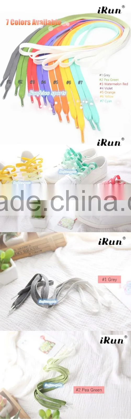Polyester Flat Tubular Colorful Laces~7 Colours Available~Custom Width&Length Rainbow Shoe Laces~~Accept Custom