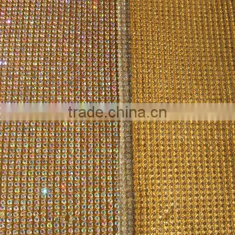 hot fix chaton metal base rhinestone trimming metal mesh crystal AB gold base mesh