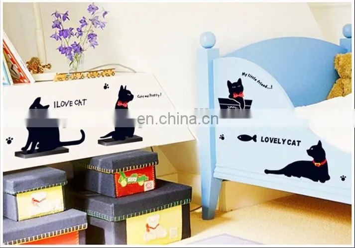 Black Cat on the Stair with Red Tie PVC Wall Sticker Home Decoration