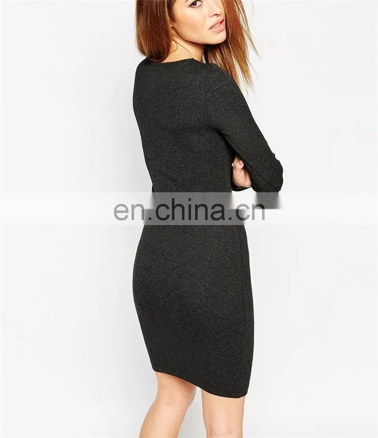 Wholasale Elegant Ladies High Neck Long Sleeve in Rib Petite Mini Bodycon Dresses