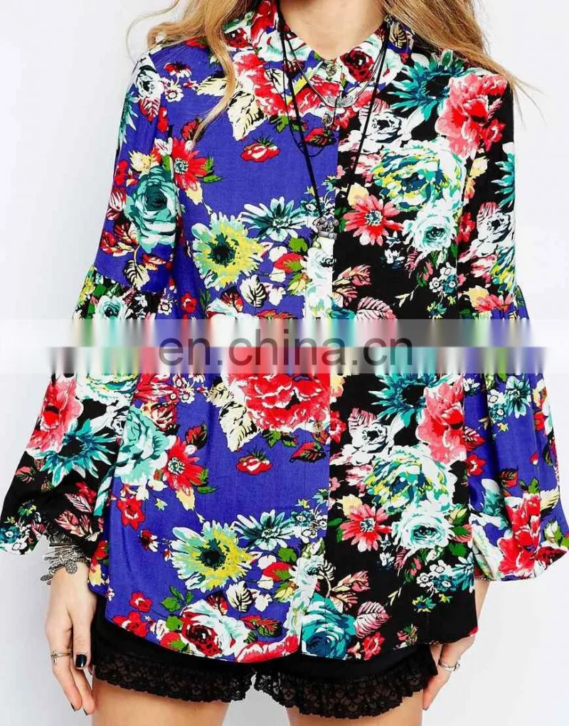 2016 new designs blouses designs long sleeve mosaic blouses print latest fashion blouse design