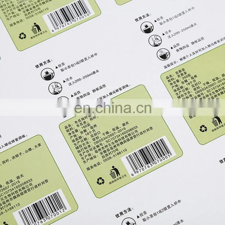 factory manufacture customized self adhesive sticker for food/ beverage,colorful piece label printing
