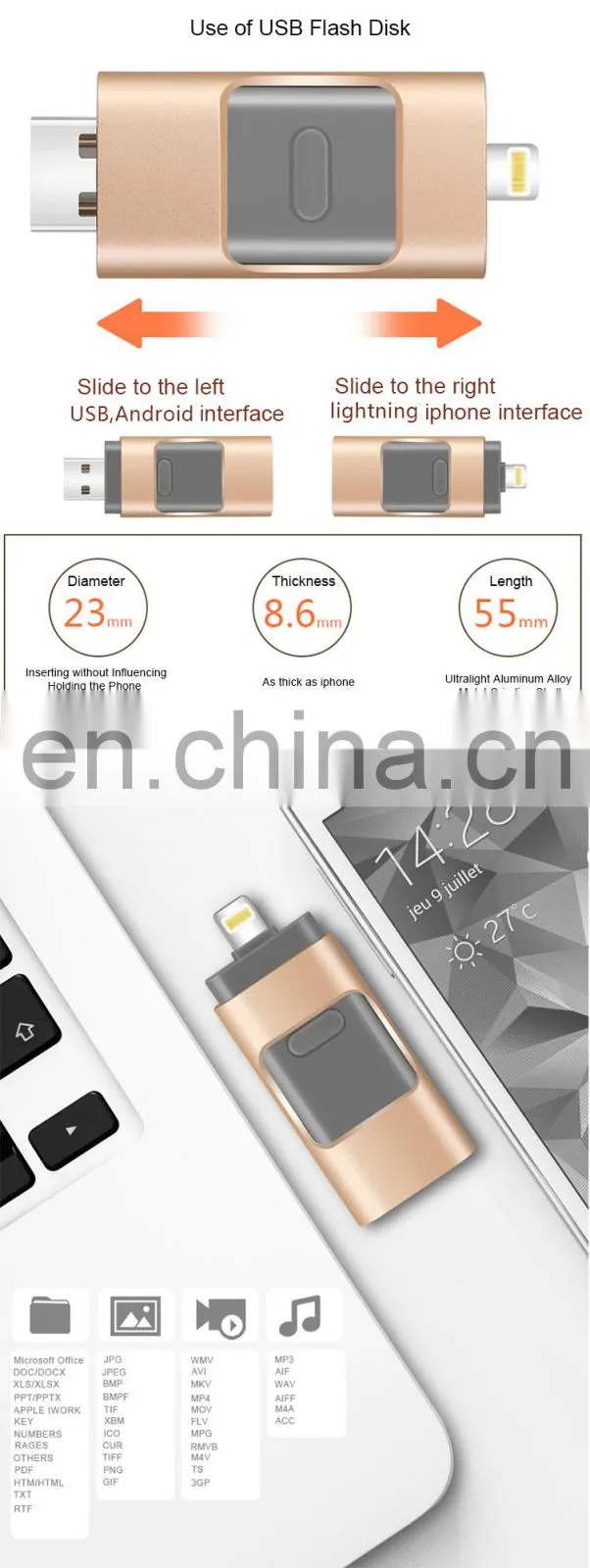 hot selling 3 in 1 USB Iflash Drive for iphone ipad Android 8G USB Flash Drive OTG with best price