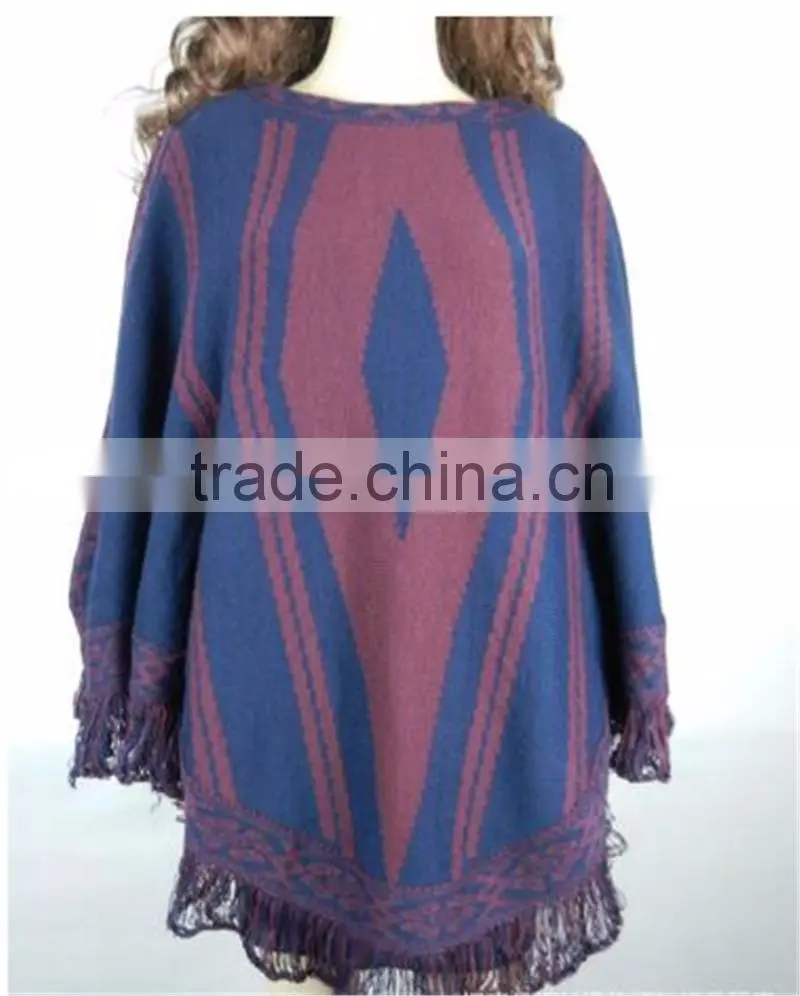 ladies Elegant design popular knitted crochet winter poncho 2016