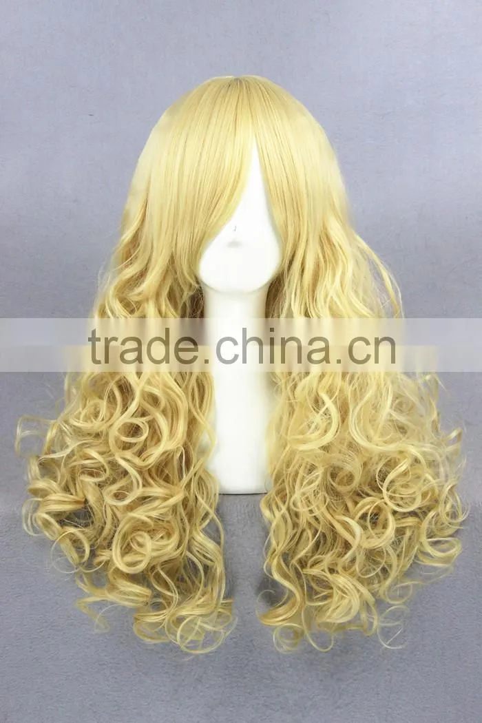 High Quality 55cm Medium Long Wave Lolita wig Light Yellow Synthetic Anime Wig Cosplay Costume Hair Wig Party Wig