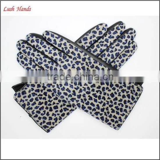 Cheap women fake leopard fur and PU leather stitching gloves wholesale price gloves