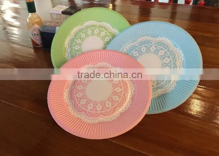 New Products 2015 Lace Pattern Party Theme Round Paper Plates for Party Supplies