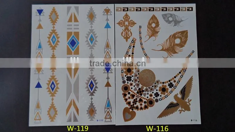 Blue metallic tattoo ink Newest Temporary gold silver tattoos 15*20CM