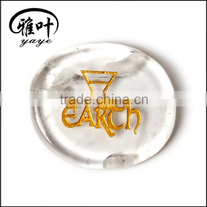 Wholesale engraved triangle symbol natural Clear Quartz palm stone set