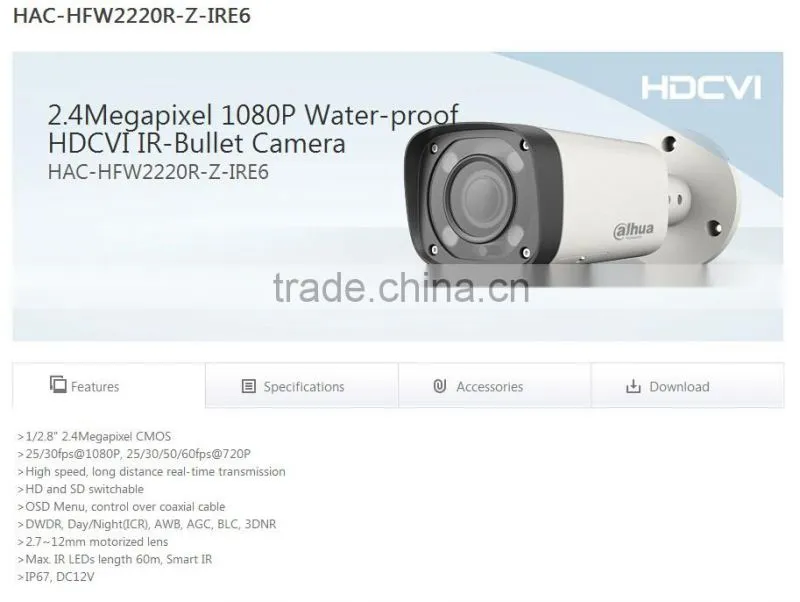 2016 Newest Outdoor IR Bullet 1080p DAHUA HDCVI Camera