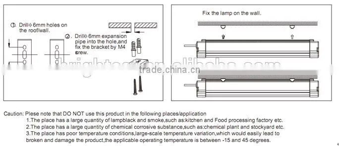 IP65 Outdoor Linear LED Lighting Tri-proof,0.6m/1.2m/1.5m/1.8m/2.4m Tri-proof LED Tube Light
