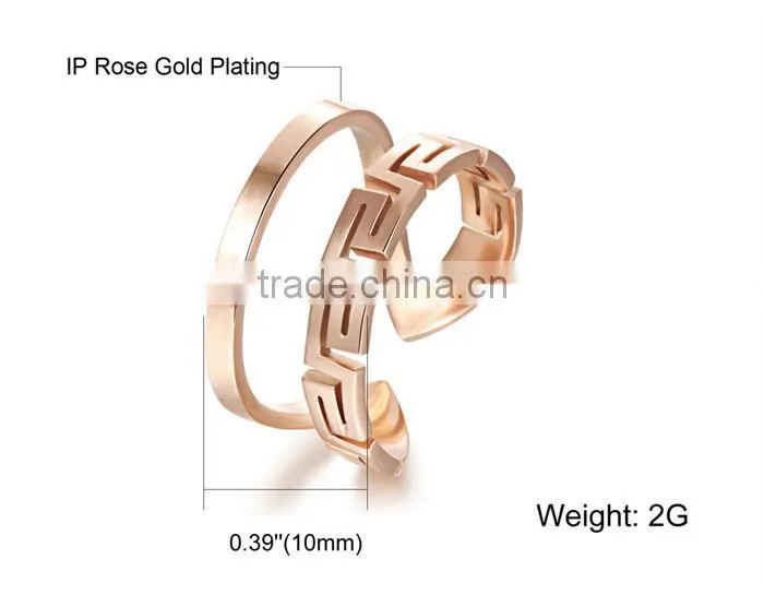high quality jewellery rose gold plated stainless steel cuff double ring