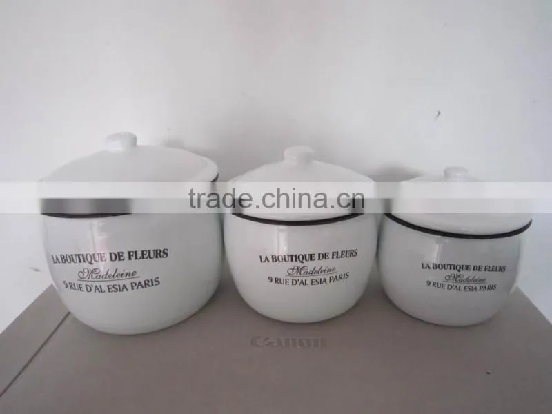 White color enamel jar set, canister, pot set