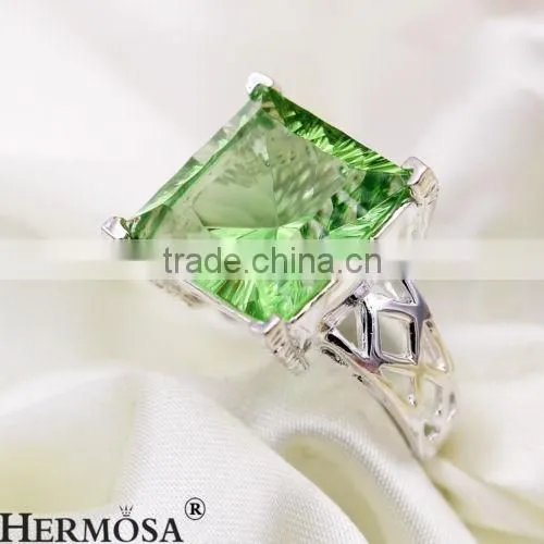 Top Quality Simple Design Green Topaz 925 Sterling Silver Gemstone Unisex Ring